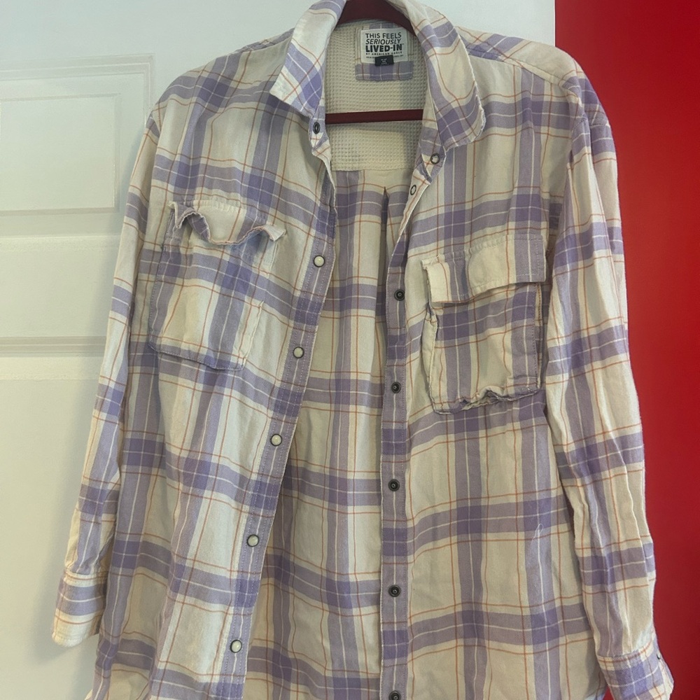 Purple Plaid Button-Up Shirt